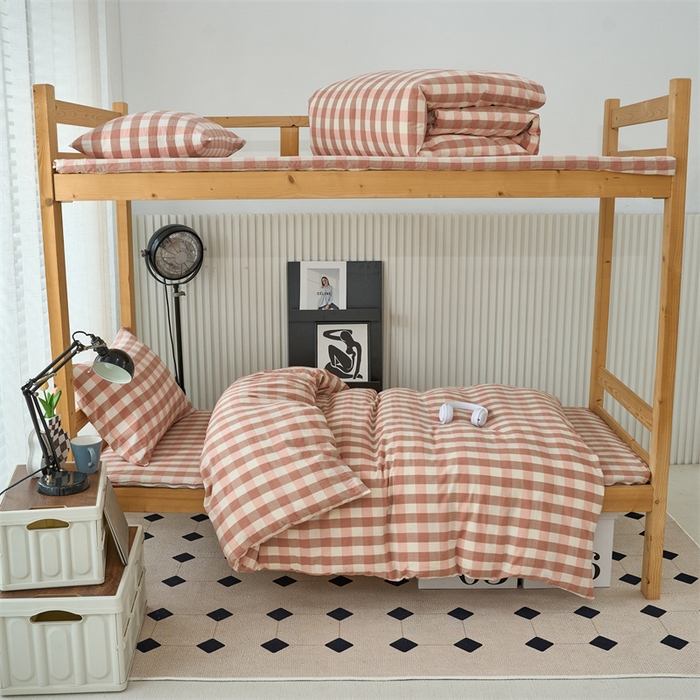 91家纺网 家纺一手货源 找家纺 三沁 2024新款全棉色织水洗棉开学季学生六件套 粉白中格