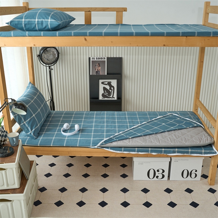 91家纺网 家纺一手货源 找家纺 三沁 2024新款全棉色织水洗棉开学季学生六件套 海蓝大格