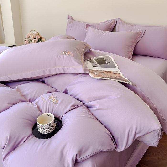 91家纺网 家纺一手货源 找家纺 可思家纺 2024新款云锦棉绣花四件套 鎏金岁月-优雅紫