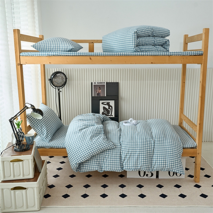 91家纺网 家纺一手货源 找家纺 三沁 2024新款全棉色织水洗棉开学季学生六件套 蓝小格