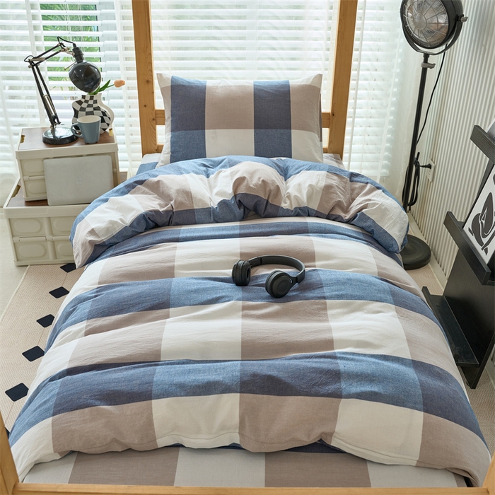 91家纺网 家纺一手货源 找家纺 三沁 2024新款全棉色织水洗棉开学季学生六件套 蓝大格