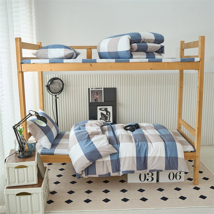 91家纺网 家纺一手货源 找家纺 三沁 2024新款全棉色织水洗棉开学季学生六件套 蓝大格