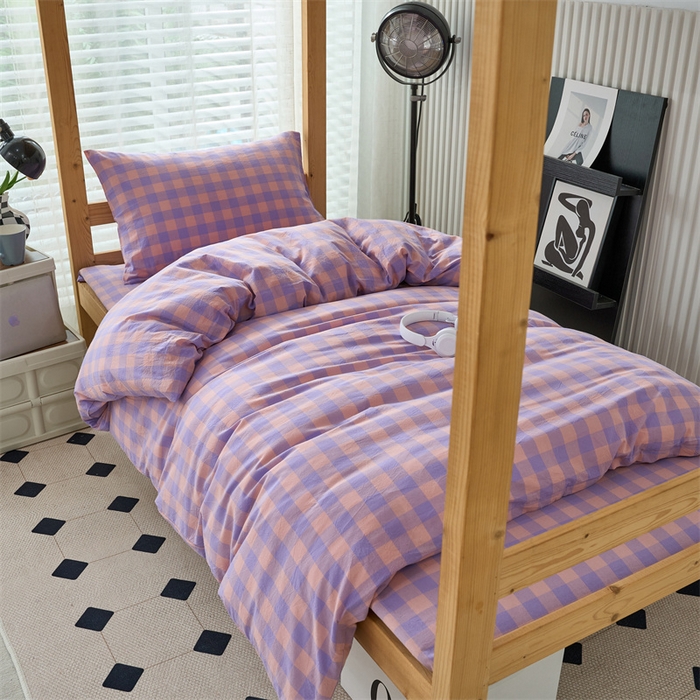 91家纺网 家纺一手货源 找家纺 三沁 2024新款全棉色织水洗棉开学季学生六件套 香芋紫中格