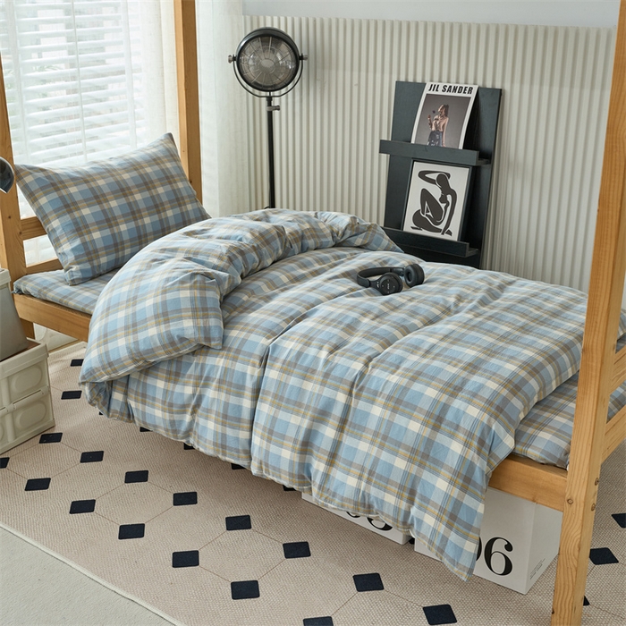 91家纺网 家纺一手货源 找家纺 三沁 2024新款全棉色织水洗棉开学季学生六件套 简兮蓝