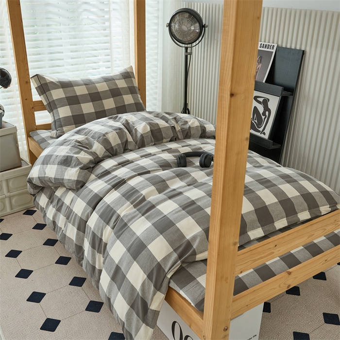 91家纺网 家纺一手货源 找家纺 三沁 2024新款全棉色织水洗棉开学季学生六件套 灰中格