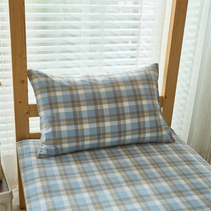 91家纺网 家纺一手货源 找家纺 三沁 2024新款全棉色织水洗棉开学季学生六件套 简兮蓝