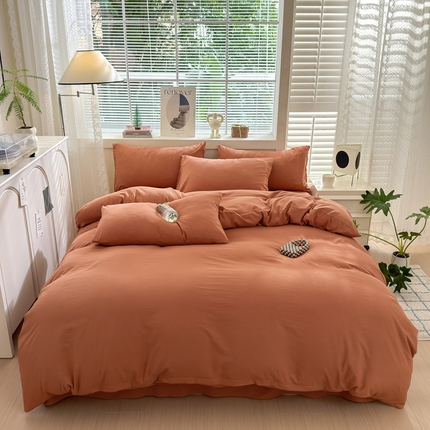 沃朴家居 2024新款纯色水洗棉四件套学生三件套 莫兰迪橙