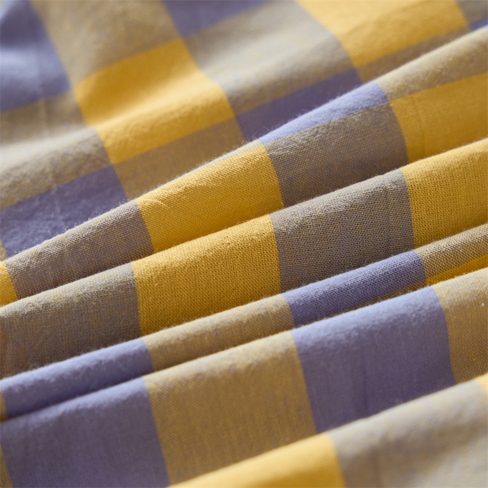 91家纺网 家纺一手货源 找家纺 三沁 2024新款全棉色织水洗棉开学季学生六件套 紫黄中格