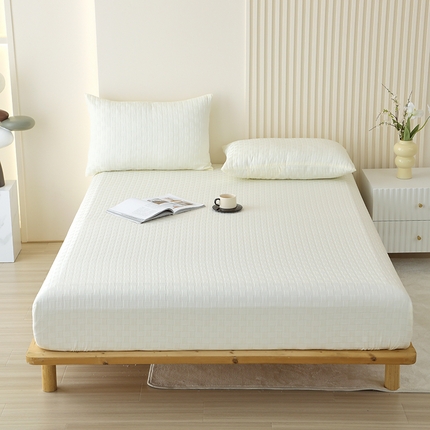 91家纺网 家纺一手货源 找家纺 沐沐家纺 2026新款华夫格纯色床笠 米黄