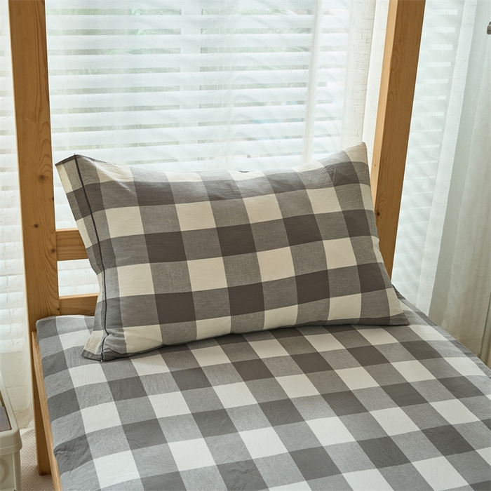 91家纺网 家纺一手货源 找家纺 三沁 2024新款全棉色织水洗棉开学季学生六件套 灰中格