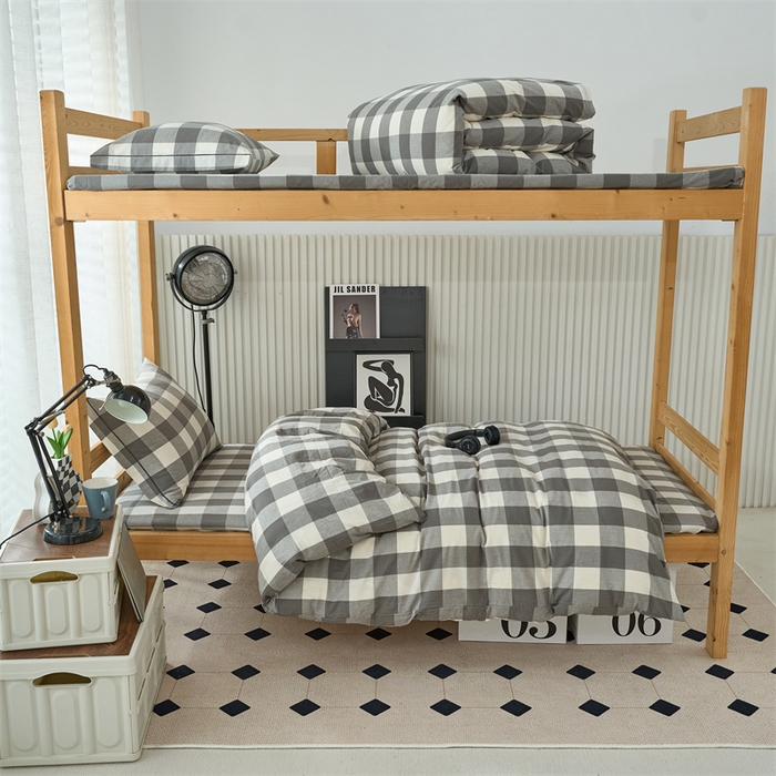 91家纺网 家纺一手货源 找家纺 三沁 2024新款全棉色织水洗棉开学季学生六件套 灰中格