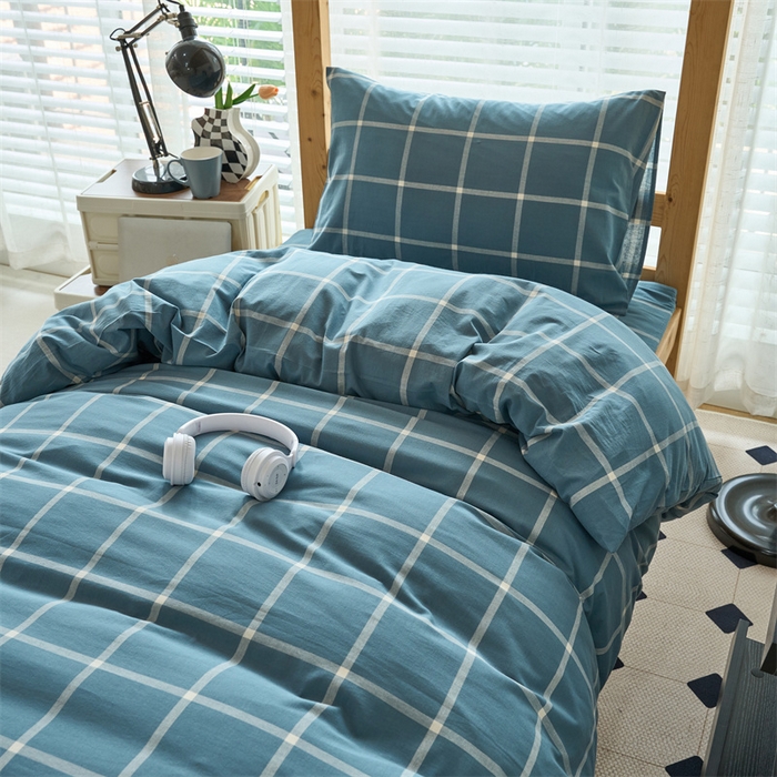 91家纺网 家纺一手货源 找家纺 三沁 2024新款全棉色织水洗棉开学季学生六件套 海蓝大格