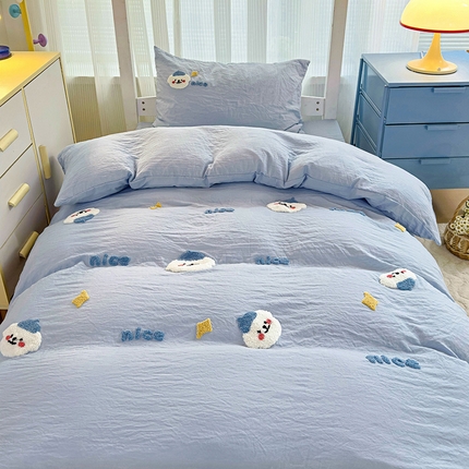 91家纺网 家纺一手货源 找家纺 韩巢家纺 2024新款学生宿舍寝室上下铺超柔水洗棉单件被套-哈哈狗（提供卖家秀） 哈哈狗浅蓝