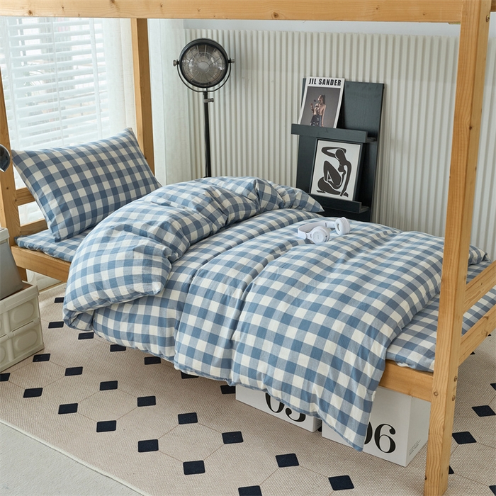 91家纺网 家纺一手货源 找家纺 三沁 2024新款全棉色织水洗棉开学季学生六件套 蓝白中格