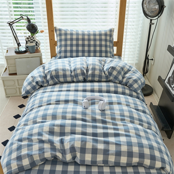 91家纺网 家纺一手货源 找家纺 三沁 2024新款全棉色织水洗棉开学季学生六件套 蓝白中格