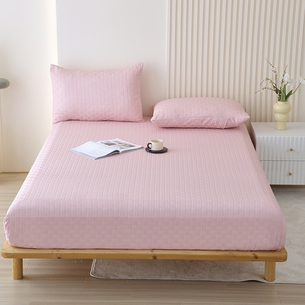 91家纺网 家纺一手货源 找家纺 沐沐家纺 2026新款华夫格纯色床笠 少女粉