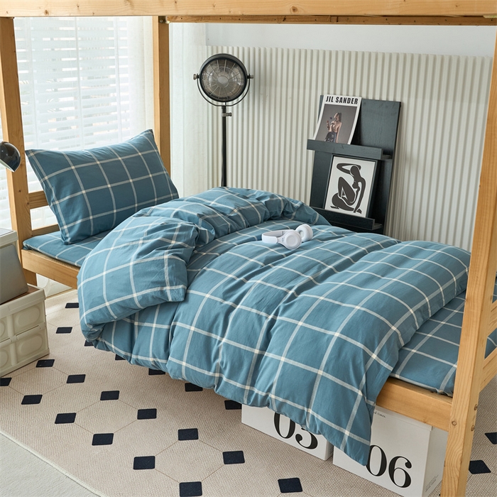 91家纺网 家纺一手货源 找家纺 三沁 2024新款全棉色织水洗棉开学季学生六件套 海蓝大格