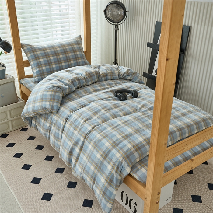 91家纺网 家纺一手货源 找家纺 三沁 2024新款全棉色织水洗棉开学季学生六件套 简兮蓝