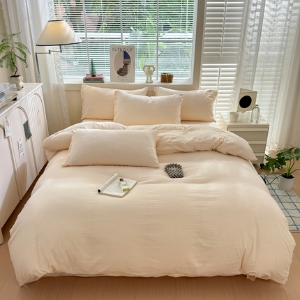 沃朴家居 2024新款纯色水洗棉四件套学生三件套 米白