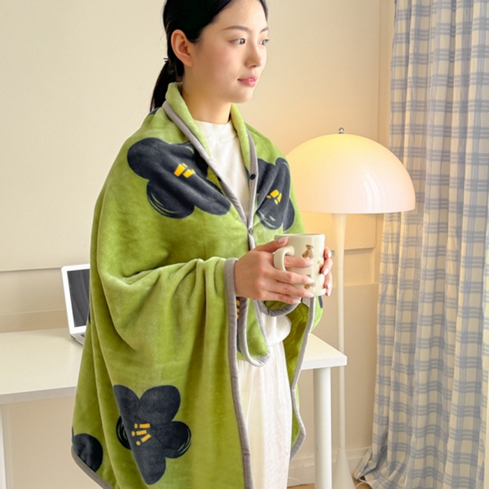 91家纺网 家纺一手货源 找家纺 简宜家居 2025新款牛奶绒印花披肩毯午休毯 绿怡