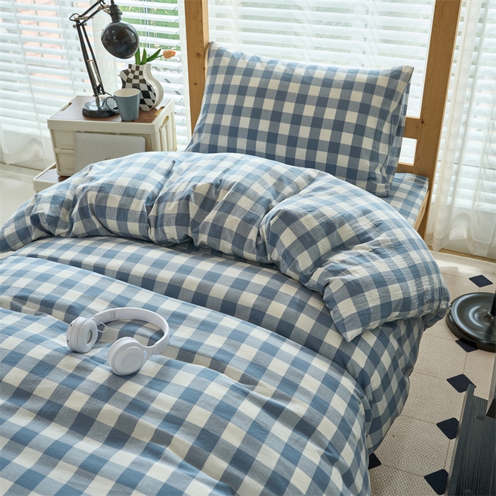 91家纺网 家纺一手货源 找家纺 三沁 2024新款全棉色织水洗棉开学季学生六件套 蓝白中格