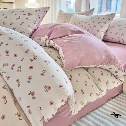 91家纺网 家纺一手货源 找家纺 仟网汇 2024秋季新款提花针织棉圆角吊边床单四件套三件套 花意