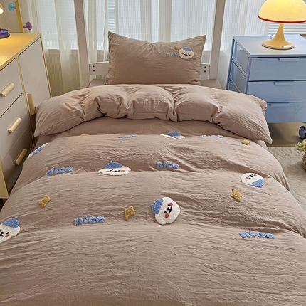 91家纺网 家纺一手货源 找家纺 韩巢家纺 2024新款学生宿舍寝室上下铺超柔水洗棉单件被套-哈哈狗（提供卖家秀） 哈哈狗奶咖