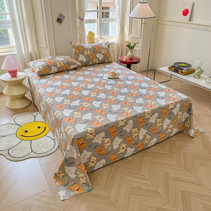 91家纺网 家纺一手货源 找家纺 晓时候 2025新款原棉老粗布床单印花凉席三件套软凉席 动物乐园