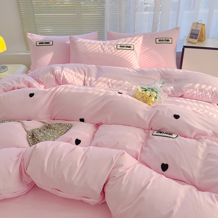 寐时代 2024新款A类水洗亲肤立体毛巾绣四件套四季通用款 心动（粉）