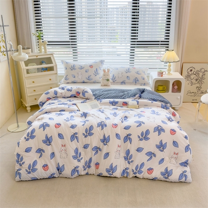 91家纺网 家纺一手货源 找家纺 恒畅 2024新款A类水洗棉印花豆豆绒秋冬被 豆豆被-花园兔