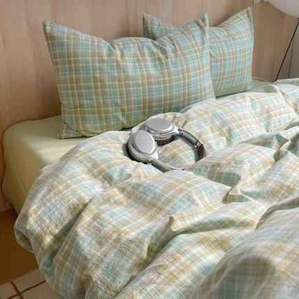 91家纺网 家纺一手货源 找家纺 艾咪-Amy ntmy 2024新款学生季宿舍床全棉色织水洗棉三件套 多芙水绿