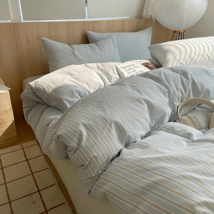 91家纺网 家纺一手货源 找家纺 艾咪-Amy ntmy 2024新款学生季宿舍床全棉色织水洗棉三件套 追光蓝条