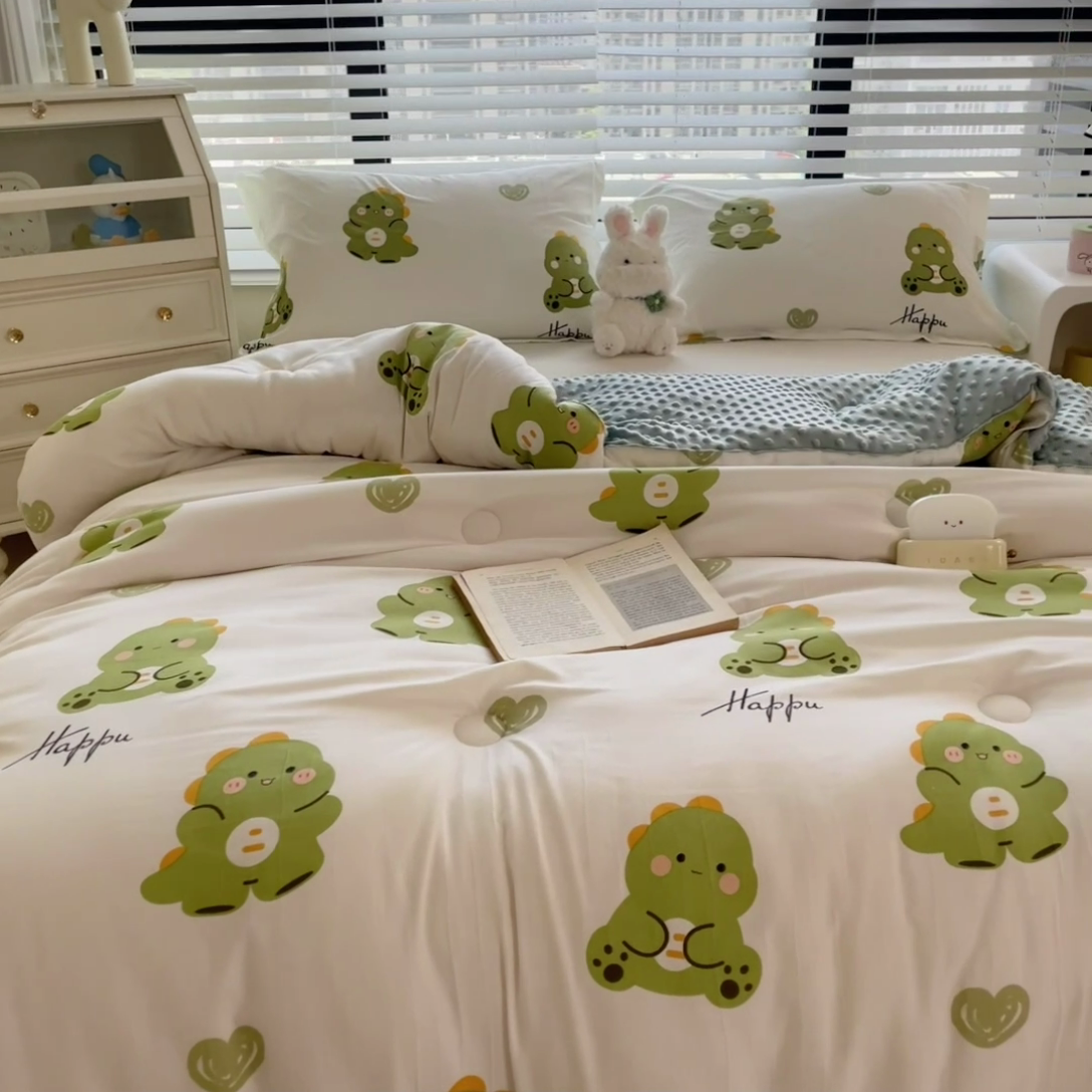 91家纺网 家纺一手货源 找家纺 恒畅 2024新款A类水洗棉印花豆豆绒秋冬被 豆豆被-爱心恐龙
