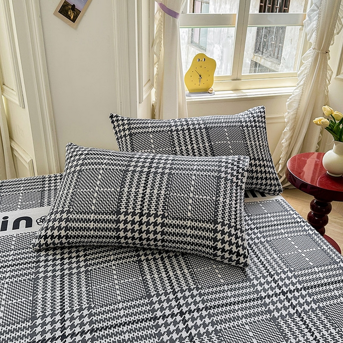 91家纺网 家纺一手货源 找家纺 晓时候 2025新款原棉老粗布床单印花凉席三件套软凉席 潮流米兰