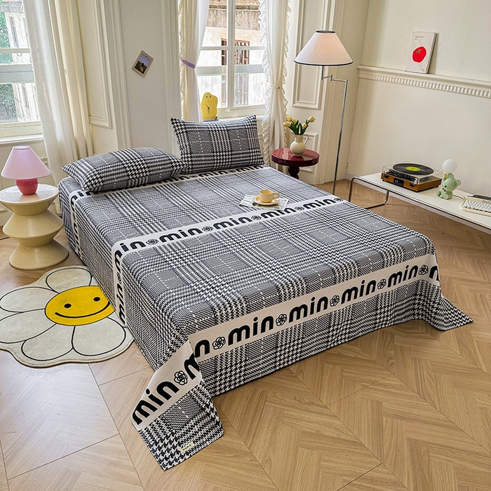 91家纺网 家纺一手货源 找家纺 晓时候 2025新款原棉老粗布床单印花凉席三件套软凉席 潮流米兰