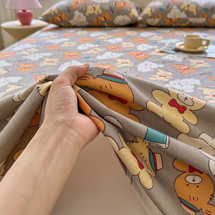 91家纺网 家纺一手货源 找家纺 晓时候 2025新款原棉老粗布床单印花凉席三件套软凉席 动物乐园