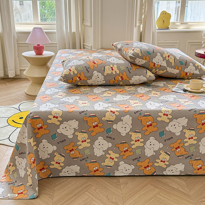 91家纺网 家纺一手货源 找家纺 晓时候 2025新款原棉老粗布床单印花凉席三件套软凉席 动物乐园