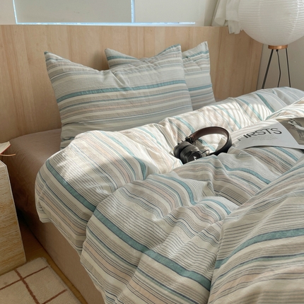 91家纺网 家纺一手货源 找家纺 艾咪-Amy ntmy 2024新款学生季宿舍床全棉色织水洗棉三件套 西蒙绿