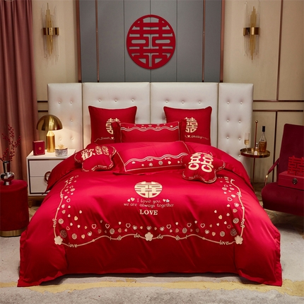 91家纺网 家纺一手货源 找家纺 甜咪咪婚庆  2024新款长绒棉全棉面料刺绣结婚庆四件套多件套小红书推荐热款6.28 一见钟情