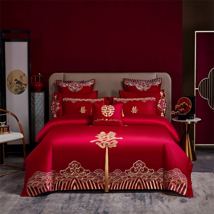 91家纺网 家纺一手货源 找家纺 甜咪咪婚庆  2024新款长绒棉全棉面料刺绣结婚庆四件套多件套小红书推荐热款6.28 永结同心