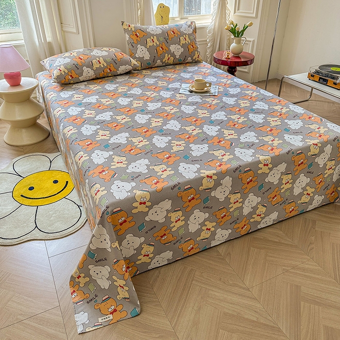 91家纺网 家纺一手货源 找家纺 晓时候 2025新款原棉老粗布床单印花凉席三件套软凉席 动物乐园