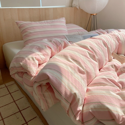 91家纺网 家纺一手货源 找家纺 艾咪-Amy ntmy 2024新款学生季宿舍床全棉色织水洗棉三件套 左岸粉