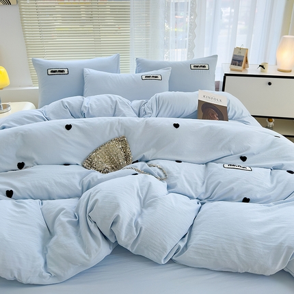 寐时代 2024新款A类水洗亲肤立体毛巾绣四件套四季通用款 心动（蓝）