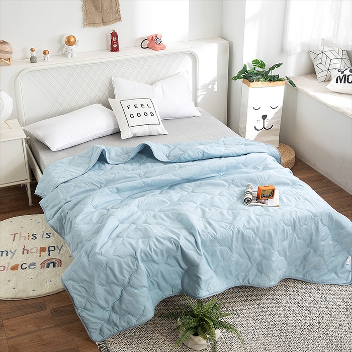 91家纺网 家纺一手货源 找家纺 2025新款亲肤芦荟棉夏被空调被夏凉被 蓝