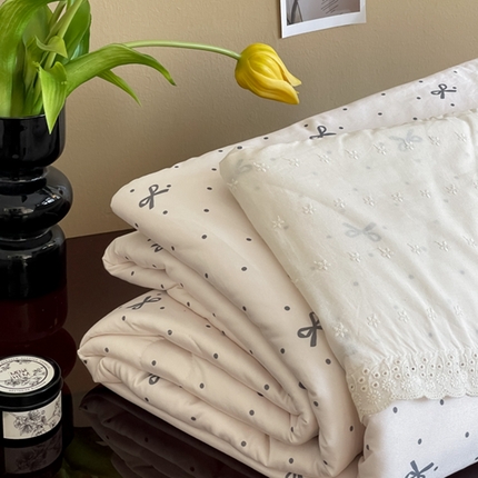 奈萝家纺 2024新款法式花边款针织夏被春秋被可机洗 蝴蝶结