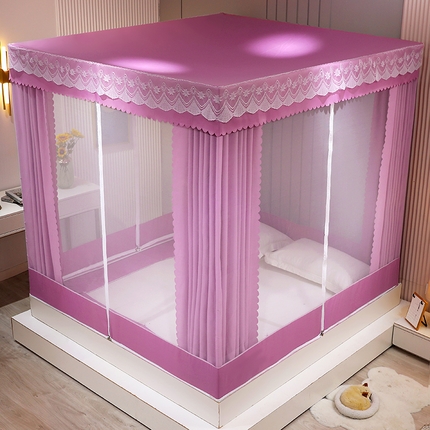 91家纺网 家纺一手货源 找家纺 2025新款坐床遮光布款防尘床帘式蚊帐 塞纳舞曲回底