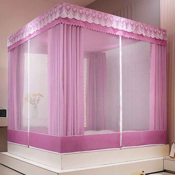 91家纺网 家纺一手货源 找家纺 2025新款坐床遮光布款防尘床帘式蚊帐 塞纳舞曲回底