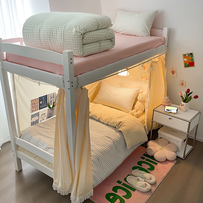 91家纺网 家纺一手货源 找家纺 眠帛家居 2024新款A类学生三件套奶油风小清新毛巾绣暖心系列水洗棉床上用品四件套图2 暖心-治愈蓝格