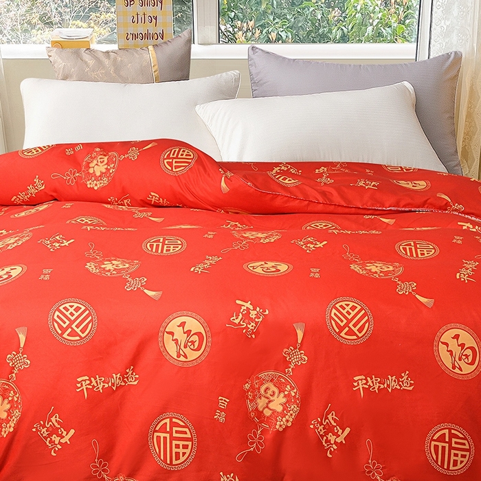 91家纺网 家纺一手货源 找家纺 小雨家纺 2026新款芦荟棉单被套 福寿绵绵