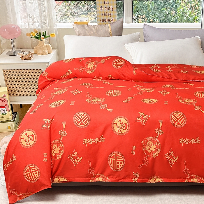 91家纺网 家纺一手货源 找家纺 小雨家纺 2026新款芦荟棉单被套 福寿绵绵